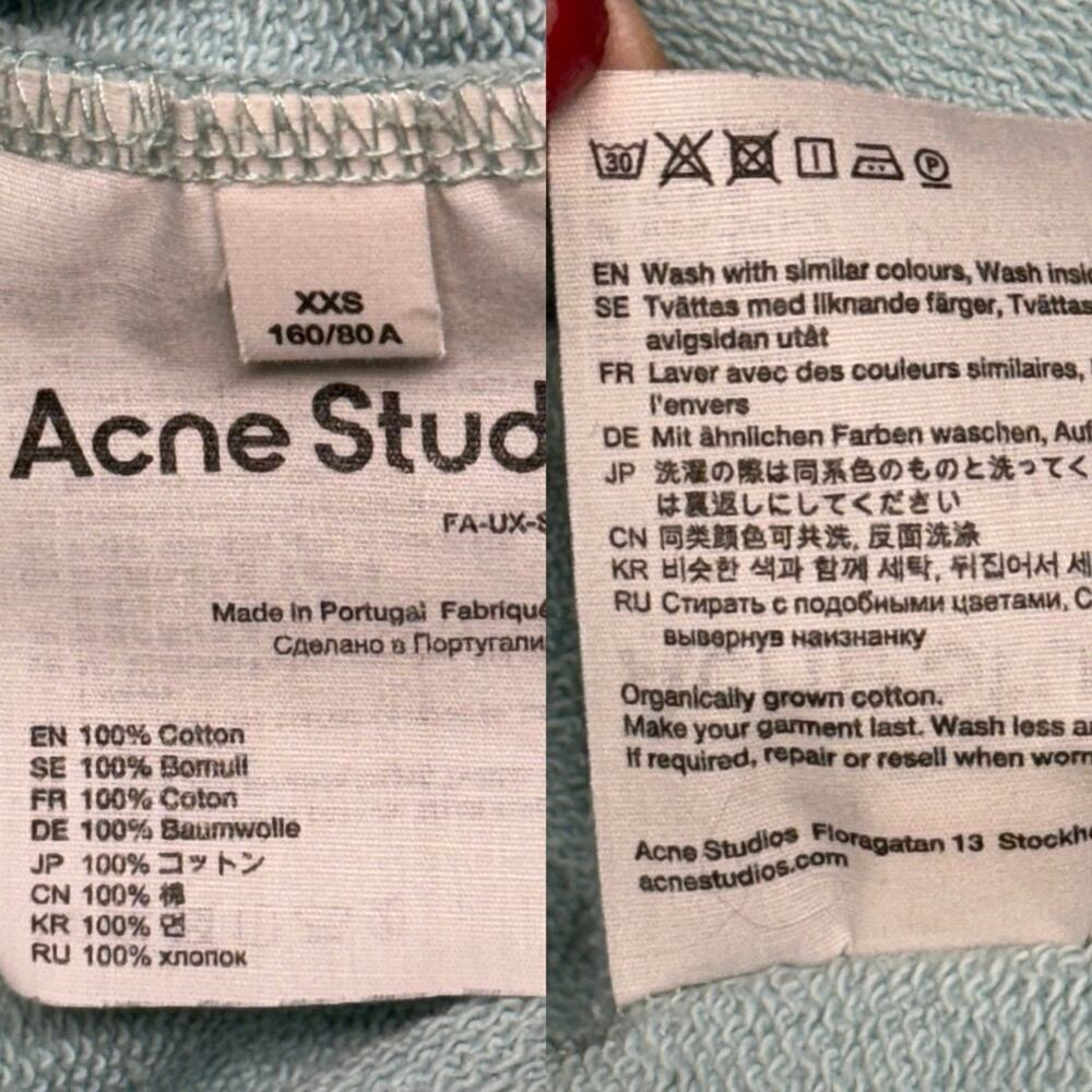 Acne Studios Fairah Face Patch Cotton Sweatshirt Mint Size XXS - Picture 16 of 16